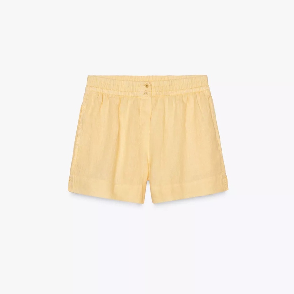 Zara PASTEL YELLOW 100% LINEN SHORTS, size L